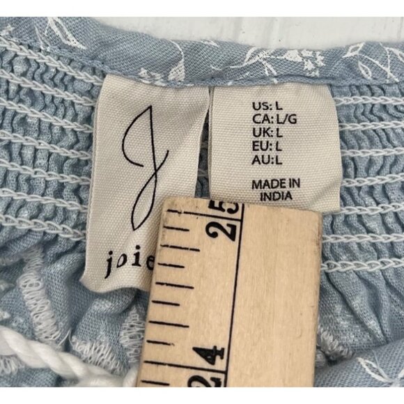 Joie Women's Large Blouse Linen Blend Boho Light Blue Floral 3/4 Sleeves - Picture 2 of 5